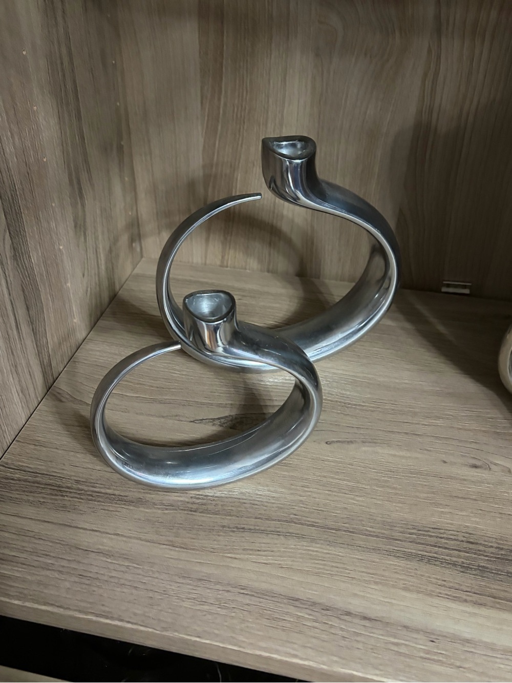 Nambe Sculptural Silver Swirl Candle Holders Set of 2